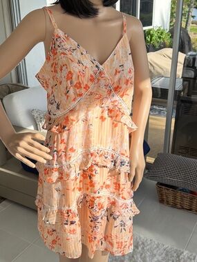 Ramy Brook Peach Floral Tiered Mini Dress